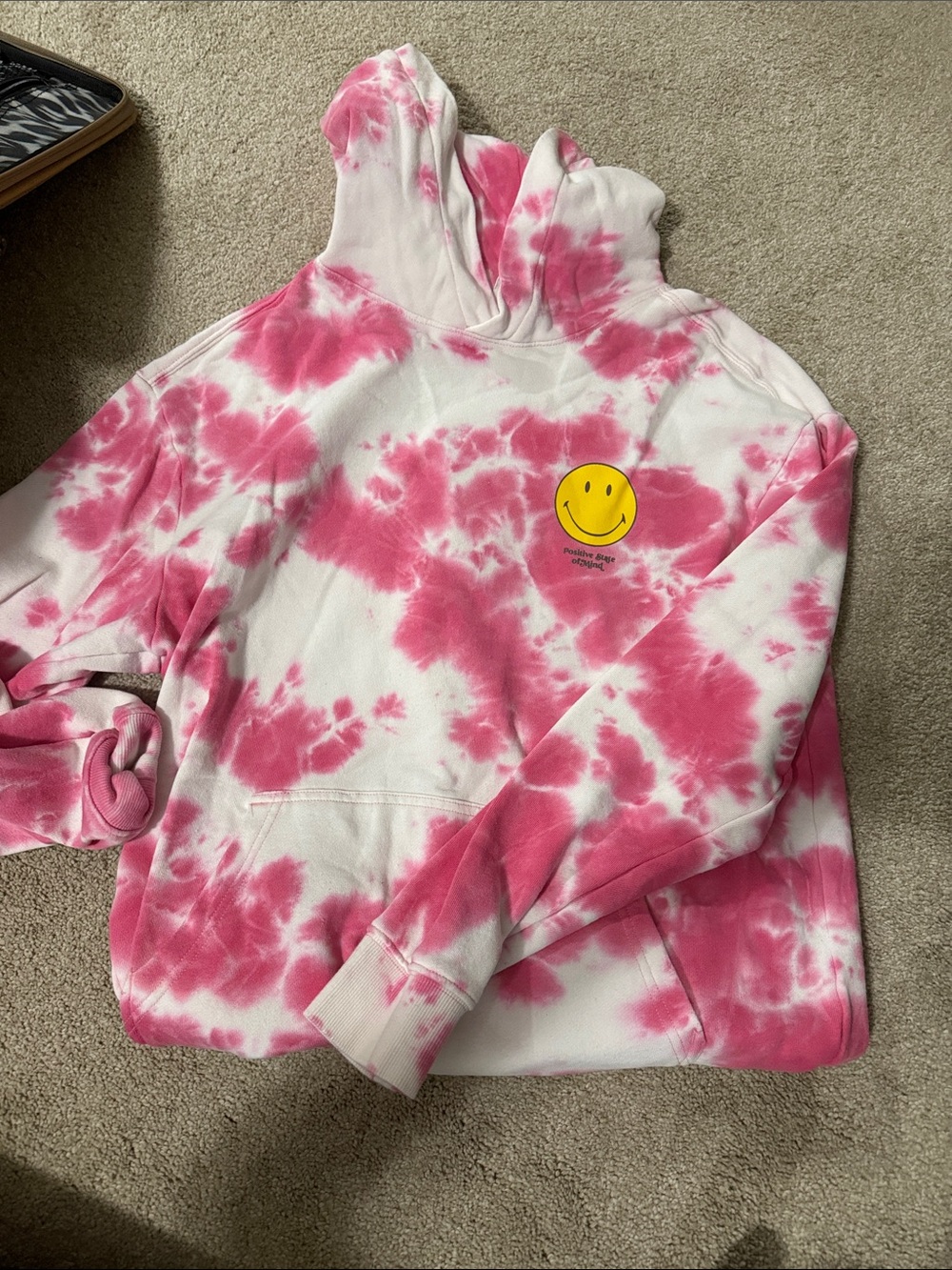 H&M Pink & White Tie-Dye Hoodie with Yellow Smiley